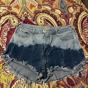Gradient Blue Frayed Hem Jean Shorts
